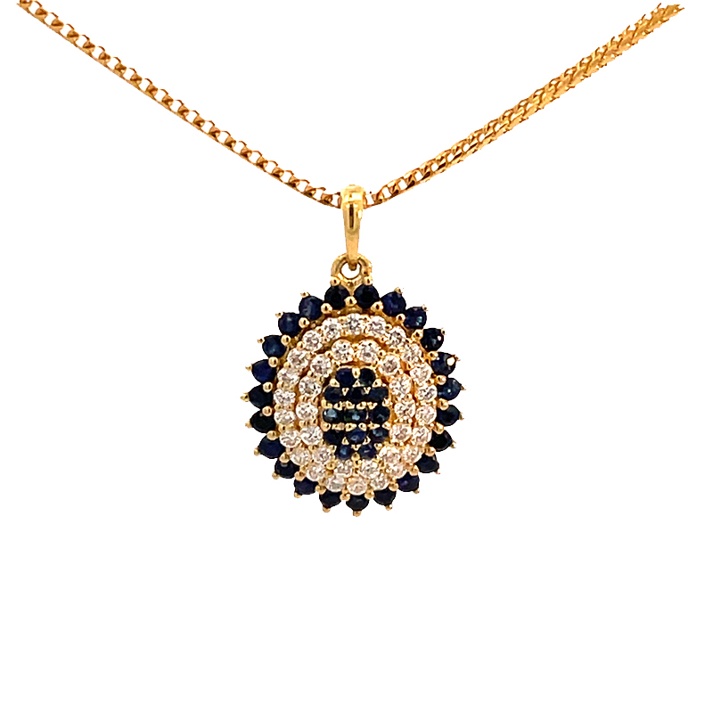 Oval Pendant Set Sapphire, Diamond in 18K Gold